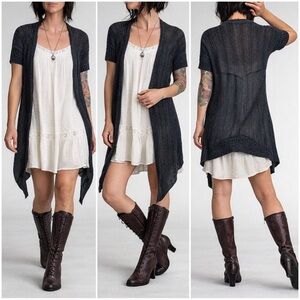 Free People Loose Knit Cotton Open Cardigan Duster Gray High-low hem Boho Cozy